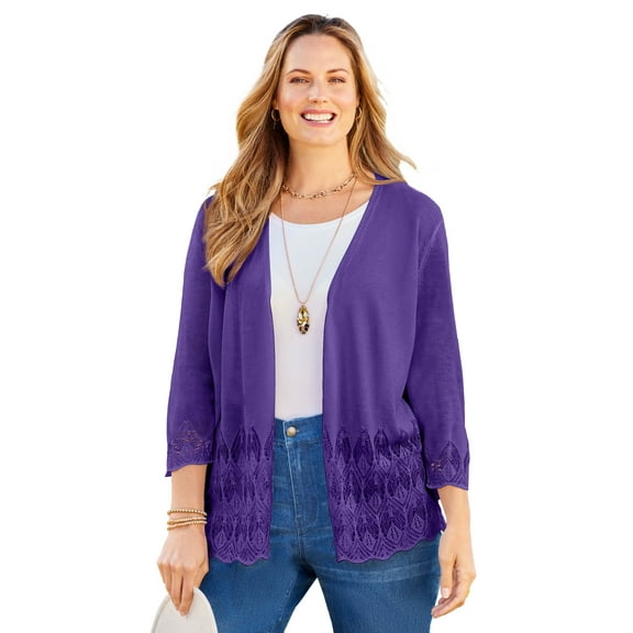 Catherines Women's Plus Size Pointelle Chevron Cardigan