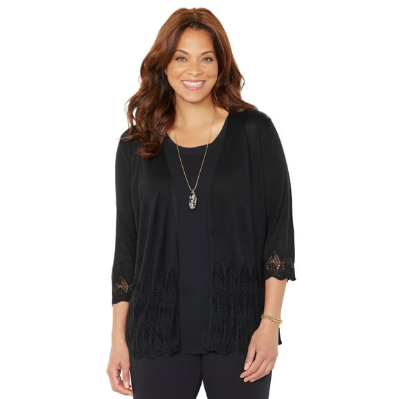 Catherines Women's Plus Size Pointelle Chevron Cardigan
