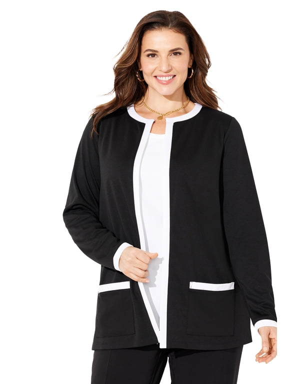 Women's Plus Size Ponte Jewel Neck Blazer