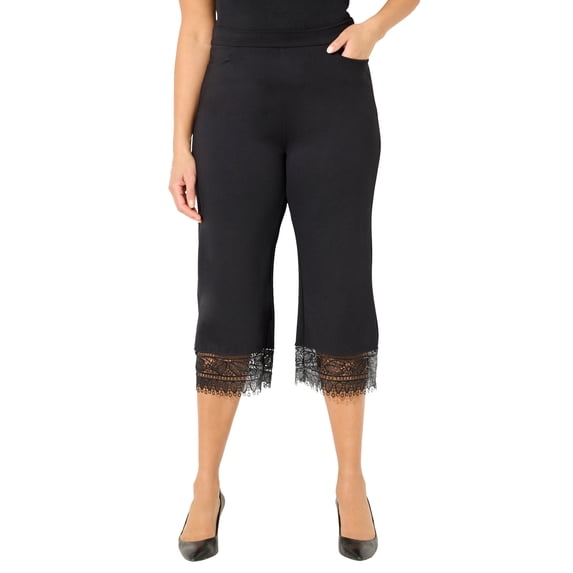 Catherines Women's Plus Size Ponte Knit Lace Capri
