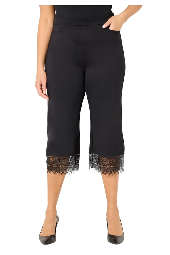 Women's Plus Size Ponte Knit Lace Capri