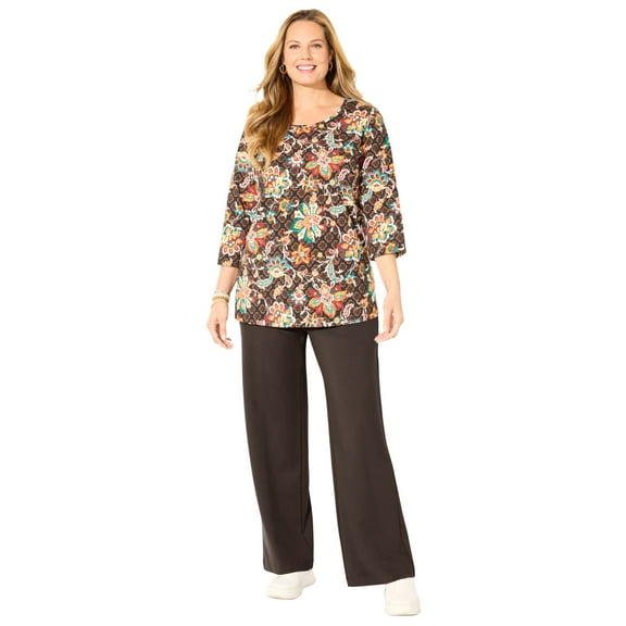 Catherines Women's Plus Size Ponte Wide Leg Pant