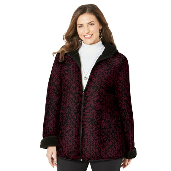 Catherines Women's Plus Size Printed Fleece Coat With Sherpa Lining