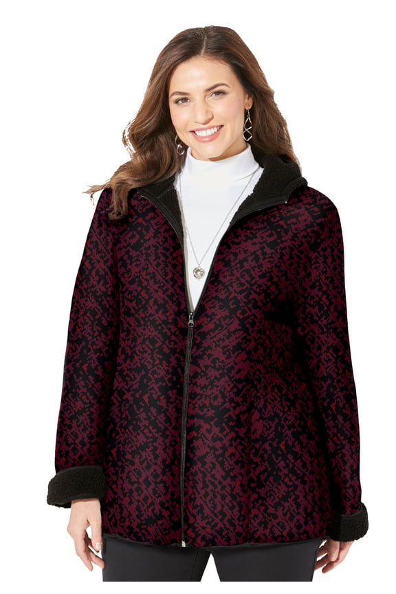 Women's Plus Size Printed Fleece Coat With Sherpa Lining