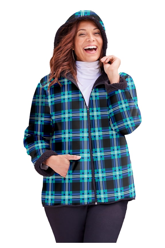 Women's Plus Size Printed Fleece Coat With Sherpa Lining