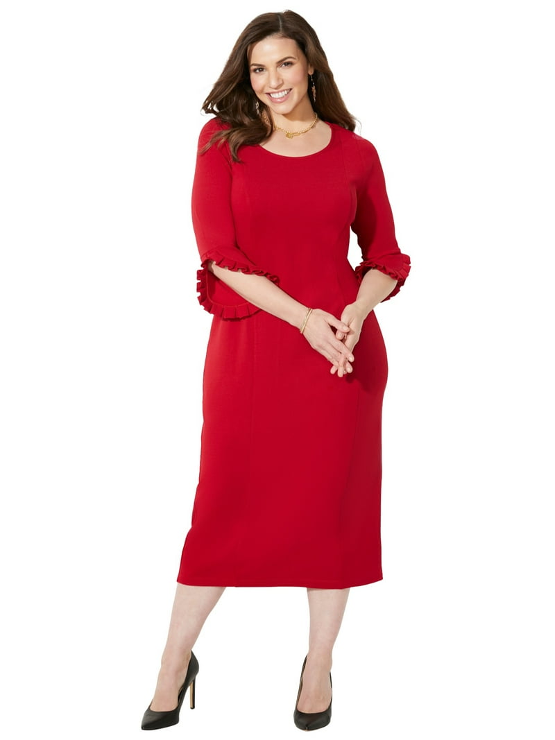 Catherines Petite Women's Plus Size Ruffle Sleeve Shift Dress