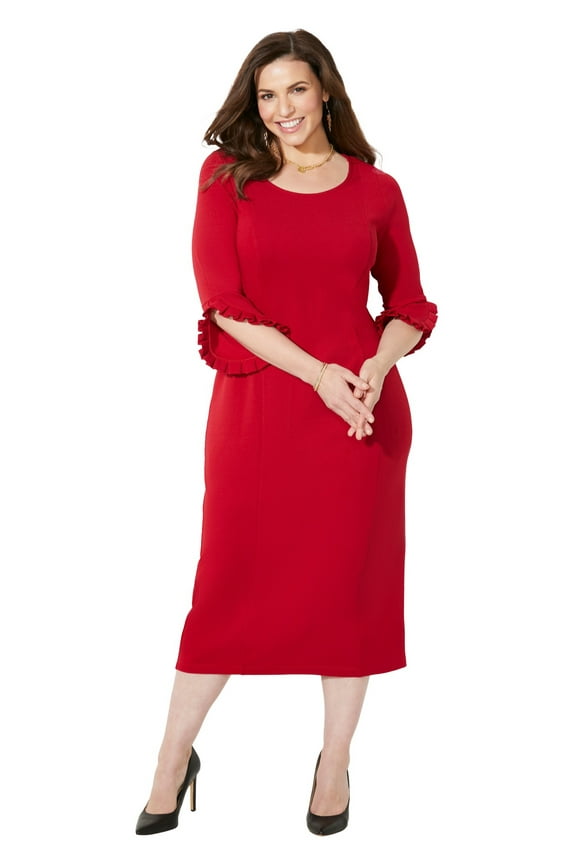 Women's Plus Size Ruffle Sleeve Shift Dress
