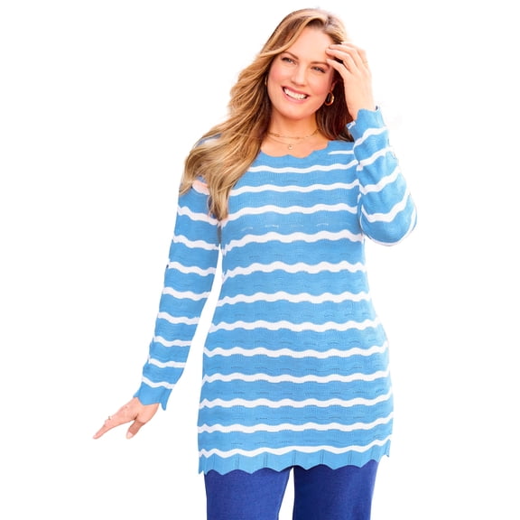 Catherines Women's Plus Size Scallop-Detail Knit Sweater