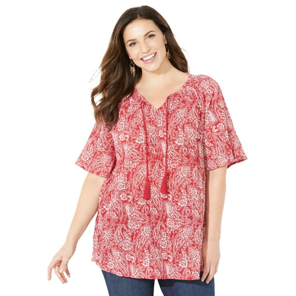 Catherines Women's Plus Size Seasonless Gauze Peasant Top