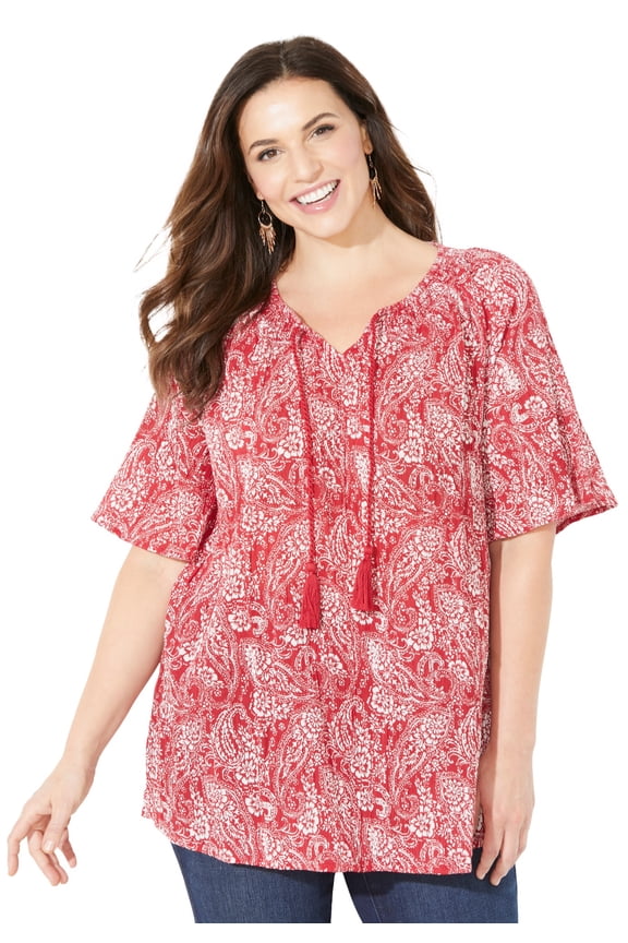 Women's Plus Size Seasonless Gauze Peasant Top