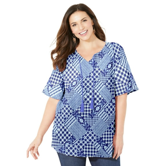 Catherines Women's Plus Size Seasonless Gauze Peasant Top