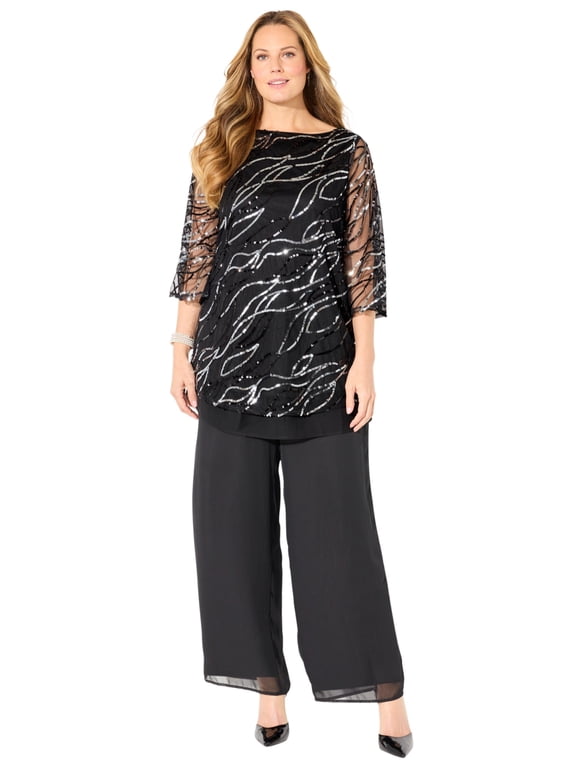 Women's Plus Size Sequin Chiffon Duet Blouse