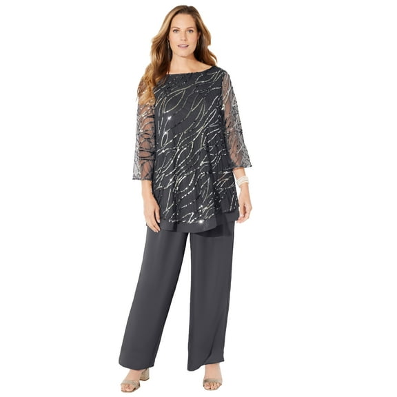 Catherines Women's Plus Size Sequin Chiffon Duet Blouse