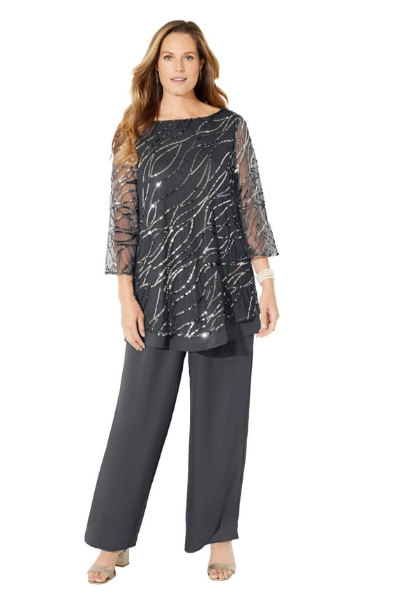Women's Plus Size Sequin Chiffon Duet Blouse
