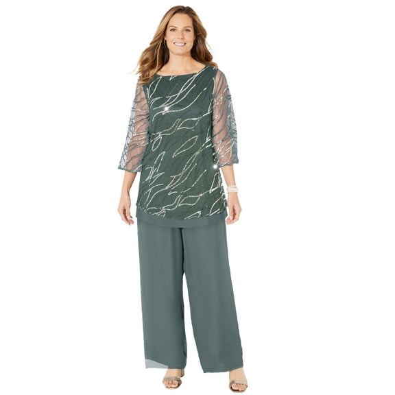 Catherines Women's Plus Size Sequin Chiffon Duet Blouse