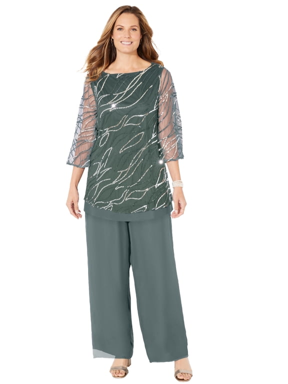 Women's Plus Size Sequin Chiffon Duet Blouse