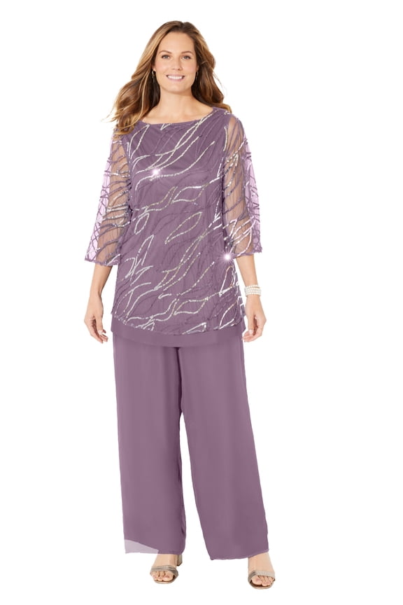 Women's Plus Size Sequin Chiffon Duet Blouse