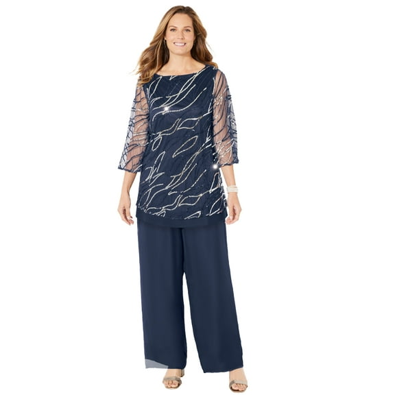 Catherines Women's Plus Size Sequin Chiffon Duet Blouse