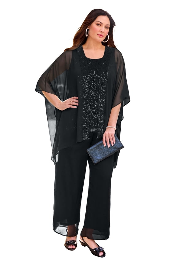 Women's Plus Size Sequin Georgette Cardigan & Tank Set