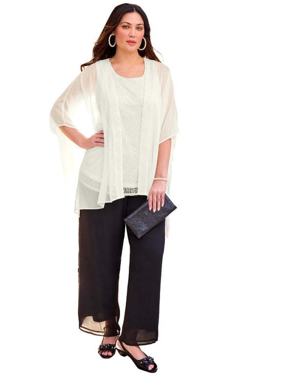 Women's Plus Size Sequin Georgette Cardigan & Tank Set