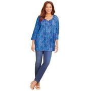 CATHERINES Women's Plus Size Sequin Trim Gauze Peasant Blouse