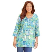 CATHERINES Women's Plus Size Sequin Trim Gauze Peasant Blouse