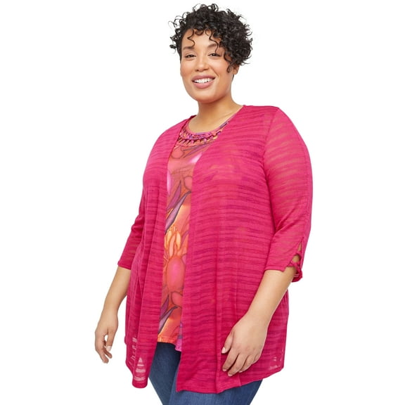 Catherines Women's Plus Size Shadow Stripe Cardigan