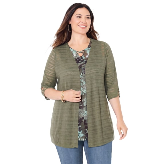 Catherines Women's Plus Size Shadow Stripe Cardigan