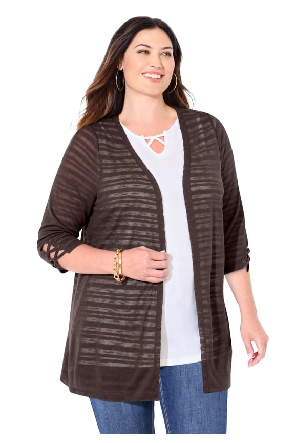 Women's Plus Size Shadowstripe Burnout Cardigan