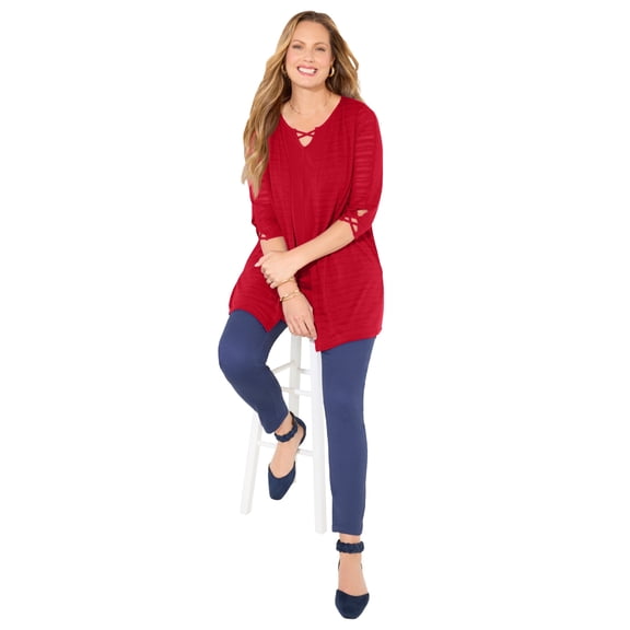 Catherines Women's Plus Size Shadowstripe Burnout Cardigan