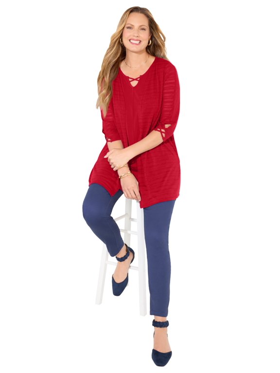 Women's Plus Size Shadow Stripe Burnout Cardigan