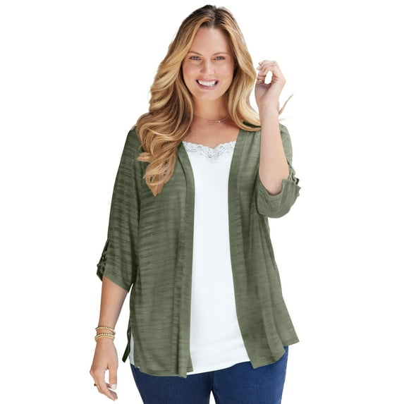 Catherines Women's Plus Size Shadow Stripe Cardigan