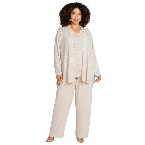 Catherines Women's Plus Size Shimmer Knit 3-Piece Pant Suit