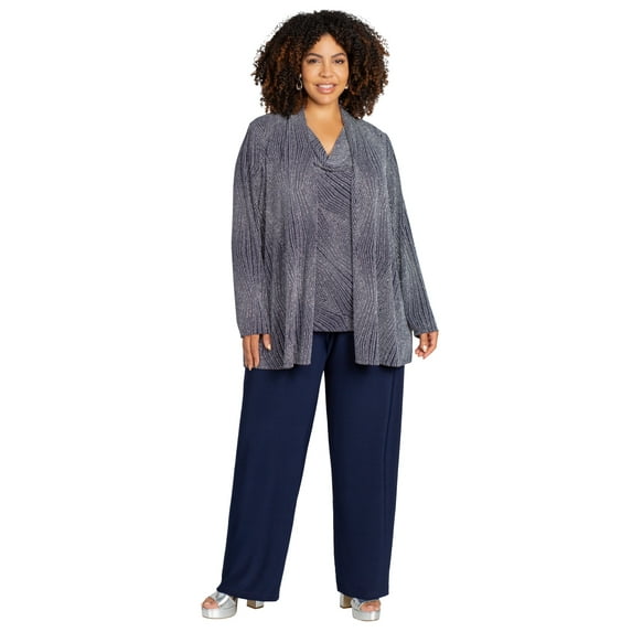 Catherines Women's Plus Size Shimmer Knit 3-Piece Pant Suit