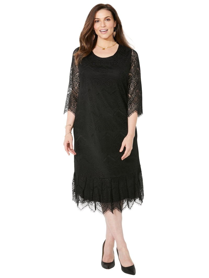 Catherines Women's Plus Size Shirred Lace Flounce Dress - Walmart.com