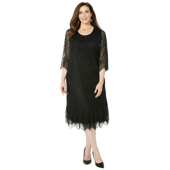 Catherines Women's Plus Size Shirred Lace Flounce Dress