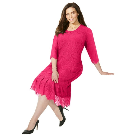 Catherines Women's Plus Size Shirred Lace Flounce Dress