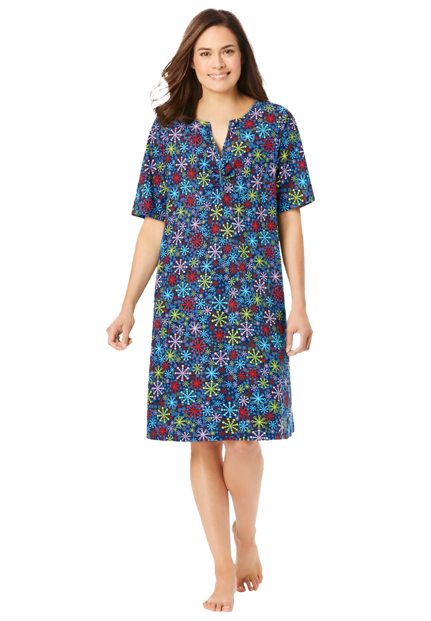 Catherines Women s Plus Size Shirred Short Sleeve Sleepshirt Walmart
