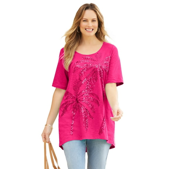 Catherines Women's Plus Size Slub Knit Sparkling Sequin Tee