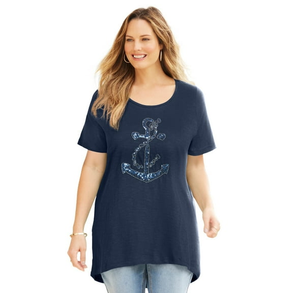 Catherines Women's Plus Size Slub Knit Sparkling Sequin Tee