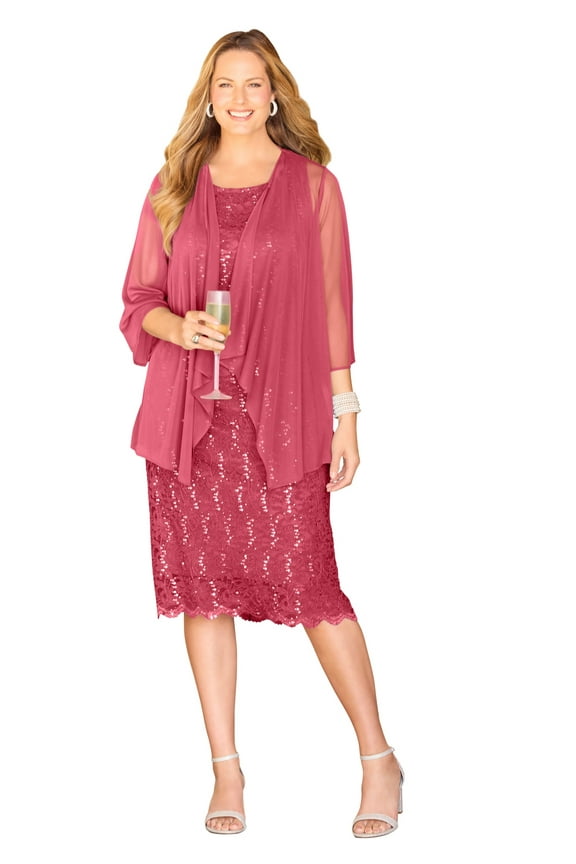 Women's Plus Size Sparkling Lace Jacket Dress