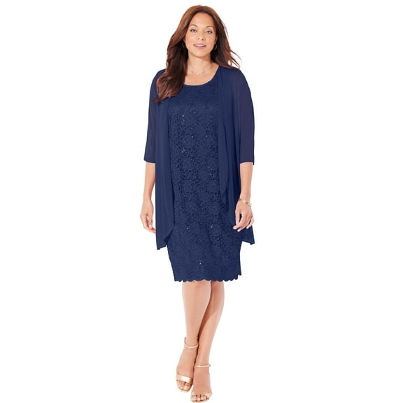 Catherines Women's Plus Size Sparkling Lace Jacket Dress