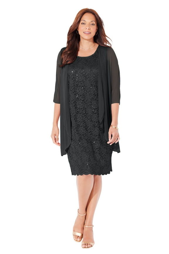 Women's Plus Size Sparkling Lace Jacket Dress