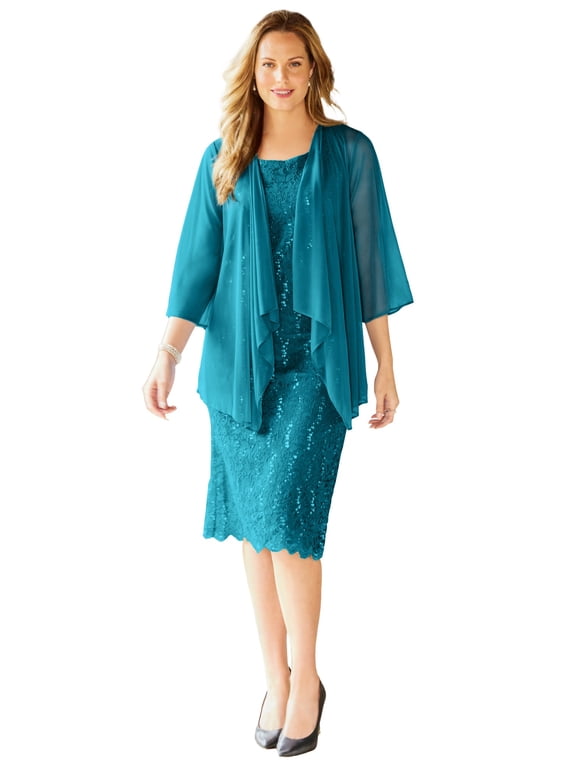 Women's Plus Size Sparkling Lace Jacket Dress