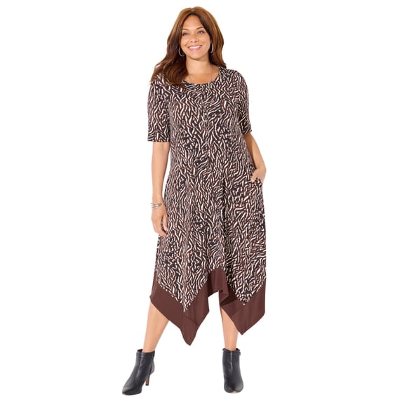 Catherines Women's Plus Size Stoneywood Stripe A-Line Dress (With Pockets)