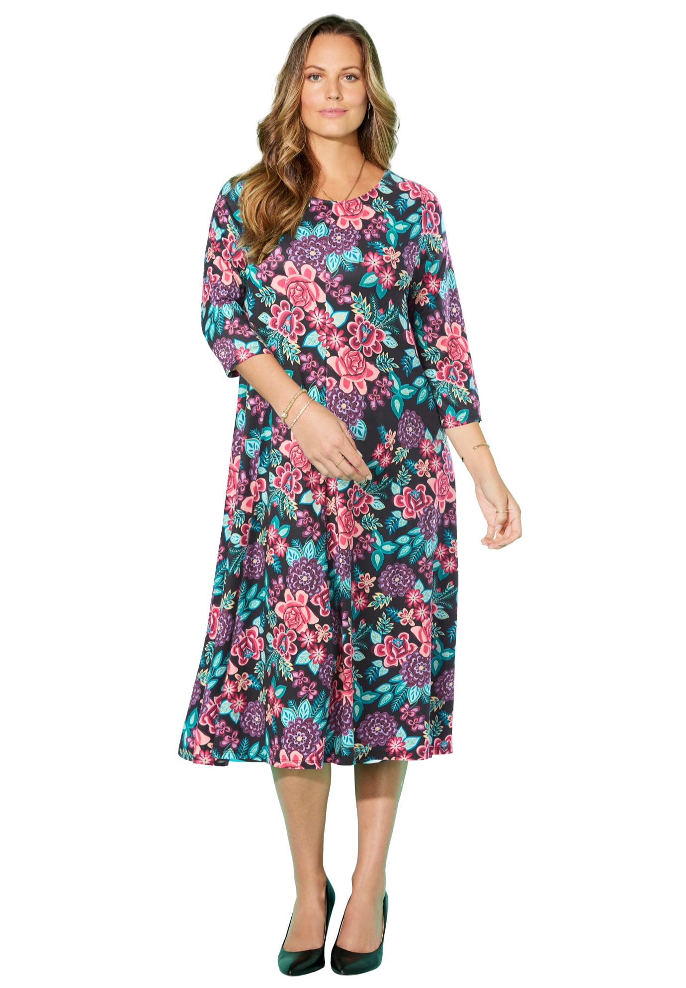 green emerald velvet dress Nmoder Women's Plus Size Stretchy Flared Wrap Dress Casual Wedding Guest  Cocktail Work Midi Dresses V Neck 3/4 Sleeve A-Line Swing Black XL at  Amazon Women's Clothing store main image 0