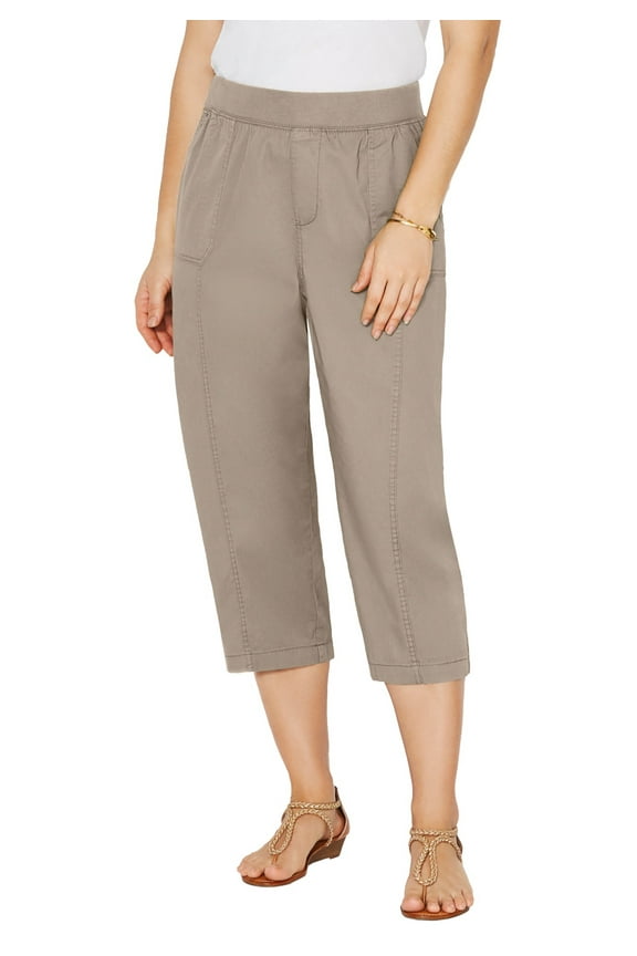 Women's Plus Size Stretch Knit Waist Cargo Capri