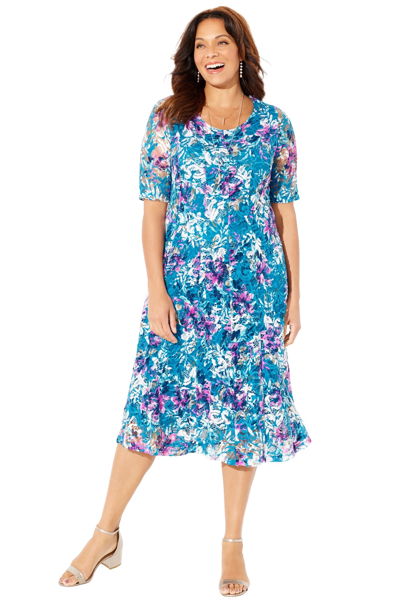 Catherines Women's Plus Size Stretch Lace Fit & Flare Dress