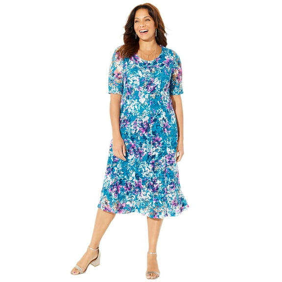 Catherines Women's Plus Size Stretch Lace Fit & Flare Dress