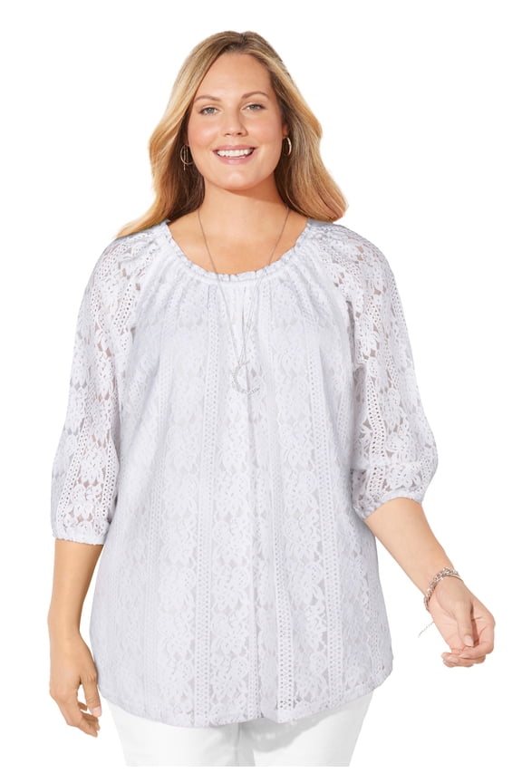 Women's Plus Size Stretch Lace Peasant Blouse